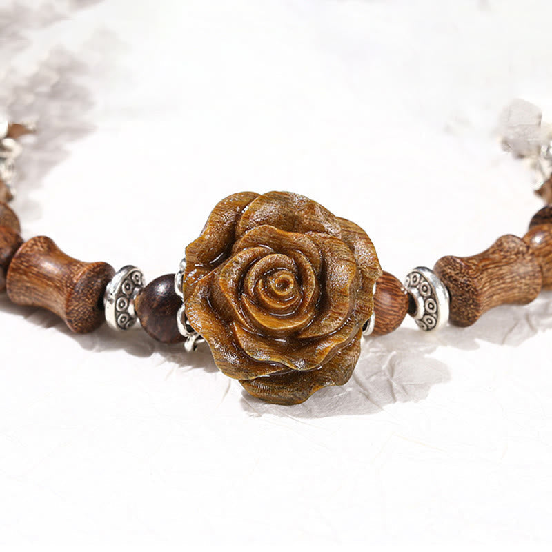 Pulsera curativa con camelia y sándalo y bambú con piedras de Buda