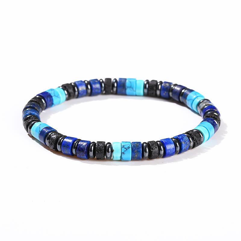 Pulsera de soporte con piedras de Buda, hematita, turquesa, lazurita, roca de lava, piedra negra brillante