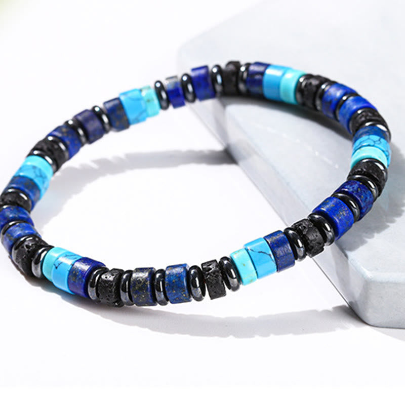 Pulsera de soporte con piedras de Buda, hematita, turquesa, lazurita, roca de lava, piedra negra brillante