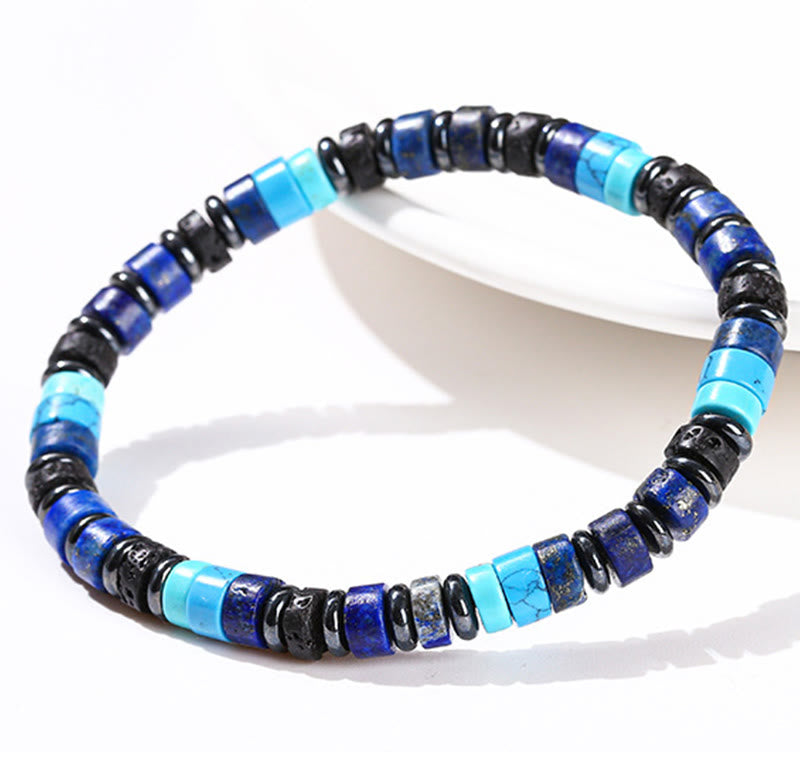 Pulsera de soporte con piedras de Buda, hematita, turquesa, lazurita, roca de lava, piedra negra brillante