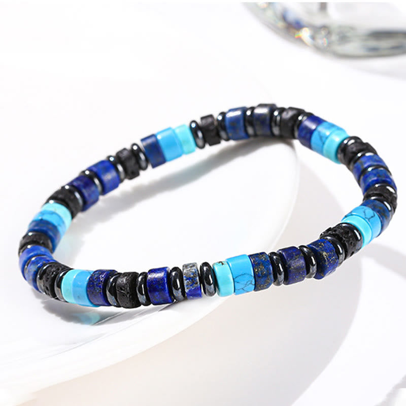 Pulsera de soporte con piedras de Buda, hematita, turquesa, lazurita, roca de lava, piedra negra brillante