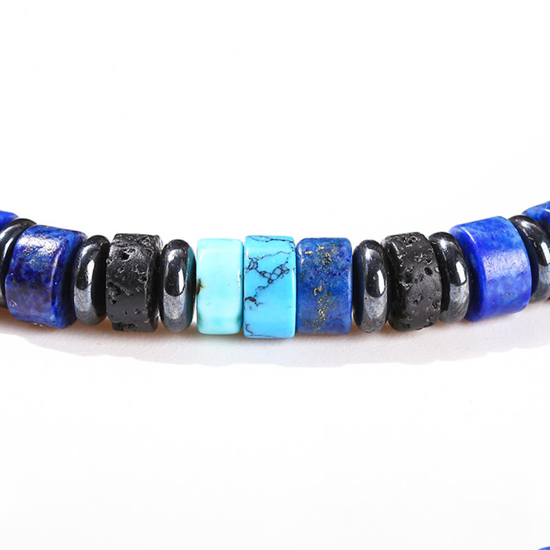 Pulsera de soporte con piedras de Buda, hematita, turquesa, lazurita, roca de lava, piedra negra brillante