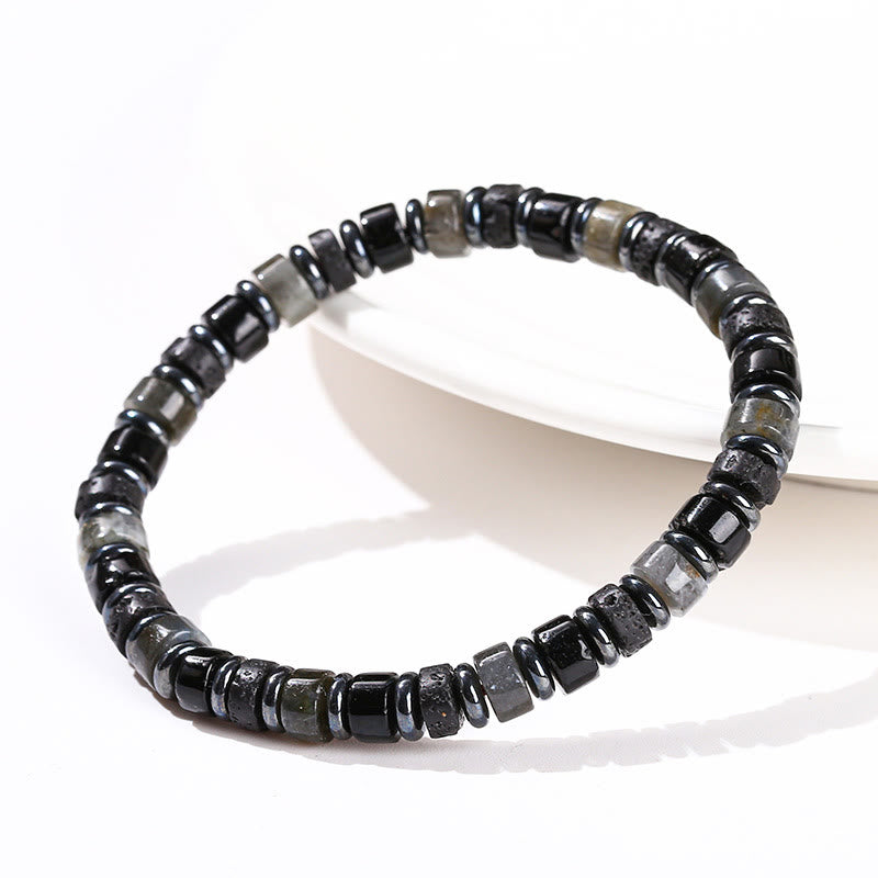 Pulsera de soporte con piedras de Buda, hematita, turquesa, lazurita, roca de lava, piedra negra brillante