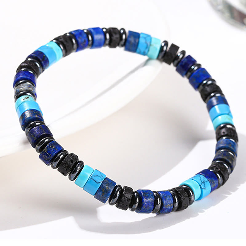 Pulsera de soporte con piedras de Buda, hematita, turquesa, lazurita, roca de lava, piedra negra brillante