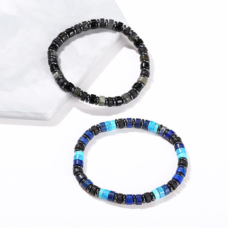 Pulsera de soporte con piedras de Buda, hematita, turquesa, lazurita, roca de lava, piedra negra brillante