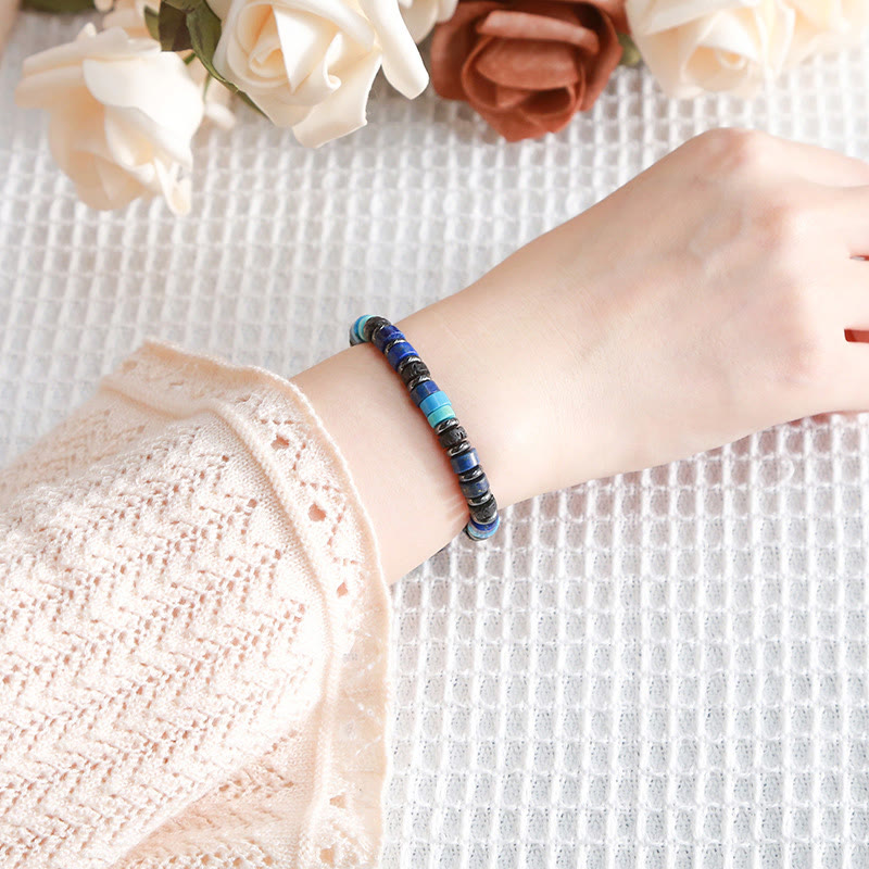 Pulsera de soporte con piedras de Buda, hematita, turquesa, lazurita, roca de lava, piedra negra brillante