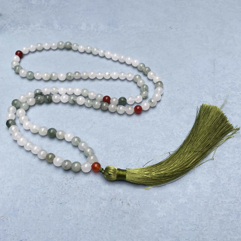 Pulsera de la suerte con borlas de jade Tianshan natural y 108 cuentas de mala de Buda