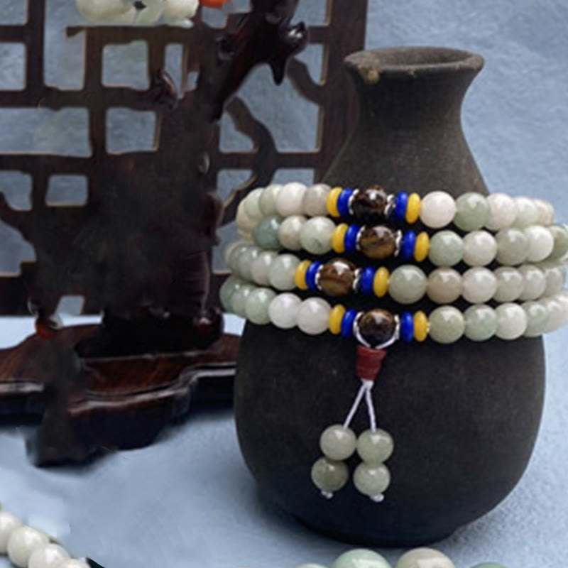 Piedras de Buda 108 cuentas de Mala pulsera de prosperidad de la suerte de jade Shetai Natural