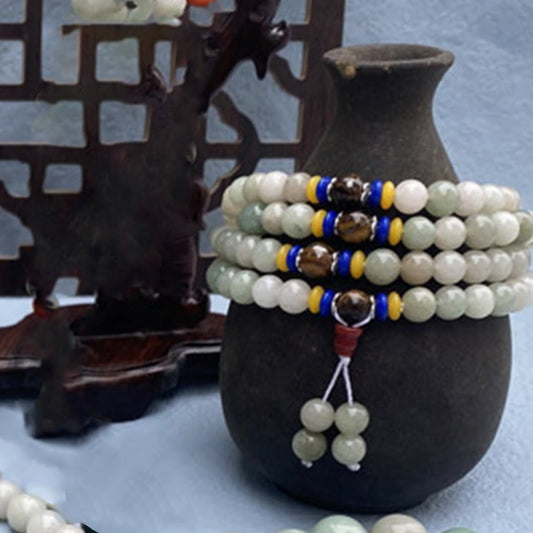 Buddha Stones 108 Mala Beads Natural Shetai jade Luck Prosperity Bracelet