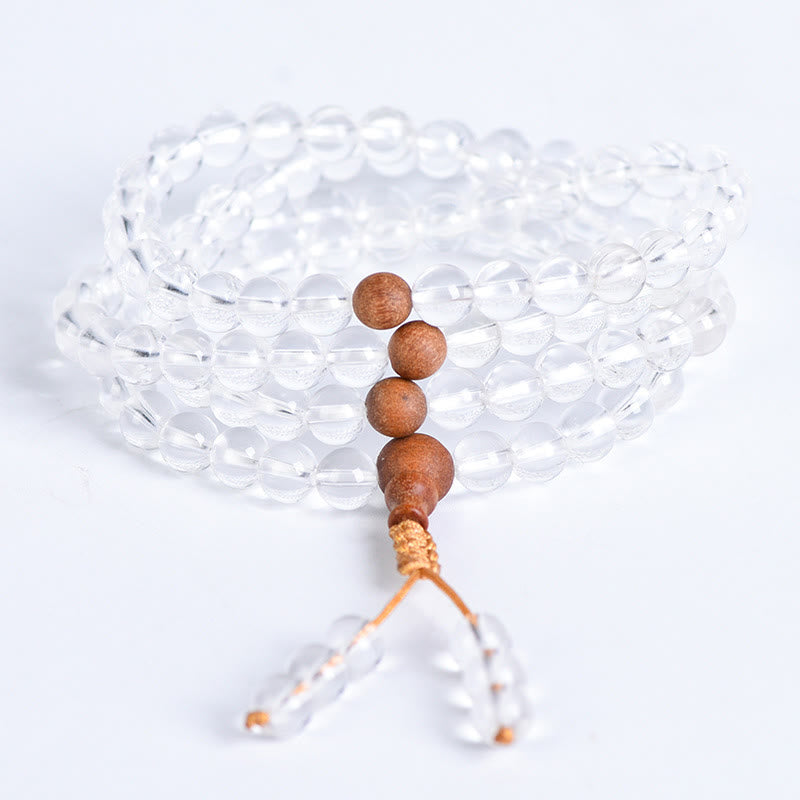 Pulsera curativa de sándalo blanco con 108 cuentas de mala de piedra natural y piedras de Buda