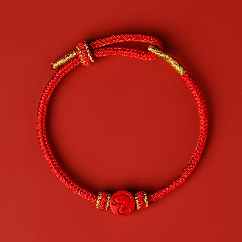 Pulsera de cinabrio con nudo de la paz y ocho hilos de hilo rojo del zodiaco chino con piedras de Buda y protección de la suerte