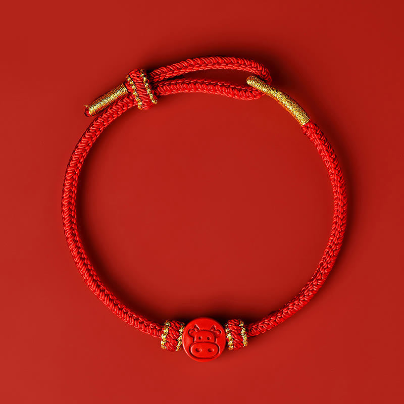 Pulsera de cinabrio con nudo de la paz y ocho hilos de hilo rojo del zodiaco chino con piedras de Buda y protección de la suerte