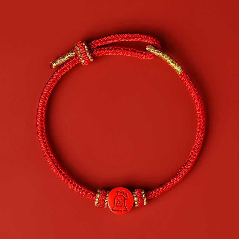 Pulsera de cinabrio con nudo de la paz y ocho hilos de hilo rojo del zodiaco chino con piedras de Buda y protección de la suerte
