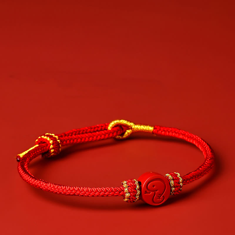 Pulsera de cinabrio con nudo de la paz y ocho hilos de hilo rojo del zodiaco chino con piedras de Buda y protección de la suerte