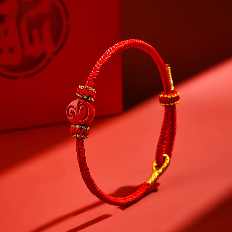 Pulsera de cinabrio con nudo de la paz y ocho hilos de hilo rojo del zodiaco chino con piedras de Buda y protección de la suerte