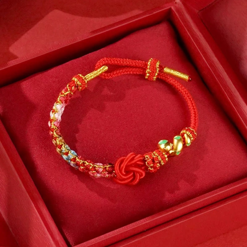 Pulsera trenzada con nudo de mandala de hilo rojo y piedras de Buda, tejida a mano con flores de colores, protección del Año de la Serpiente