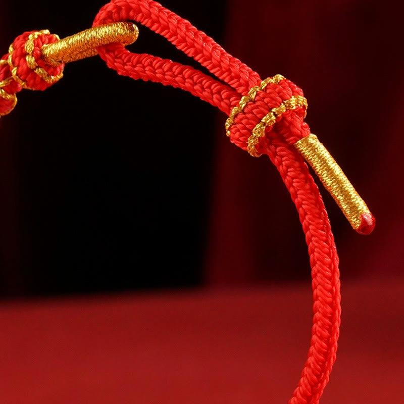 Pulsera trenzada con nudo de mandala de hilo rojo y piedras de Buda, tejida a mano con flores de colores, protección del Año de la Serpiente