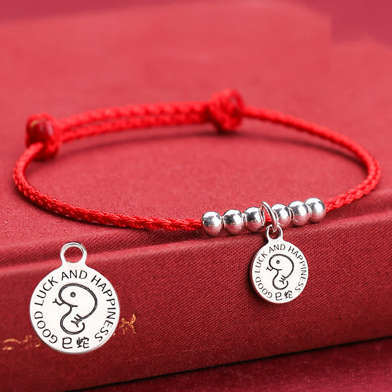 Pulsera protectora de plata de ley 999 con piedras de Buda y zodíaco chino para niños, hilo rojo