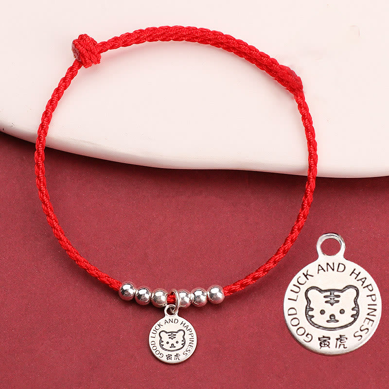 Pulsera protectora de plata de ley 999 con piedras de Buda y zodíaco chino para niños, hilo rojo