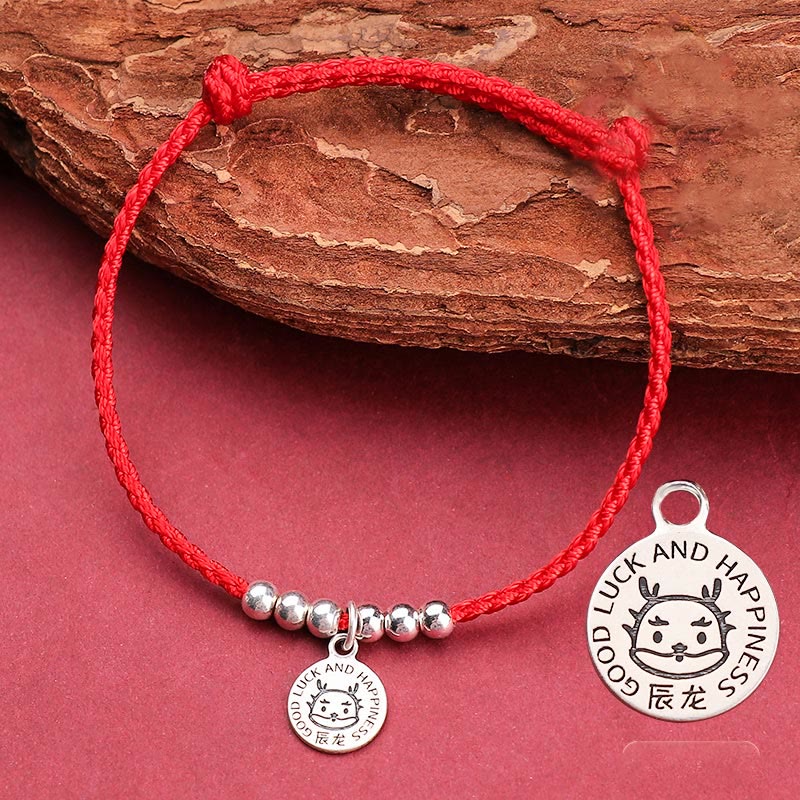 Pulsera protectora de plata de ley 999 con piedras de Buda y zodíaco chino para niños, hilo rojo