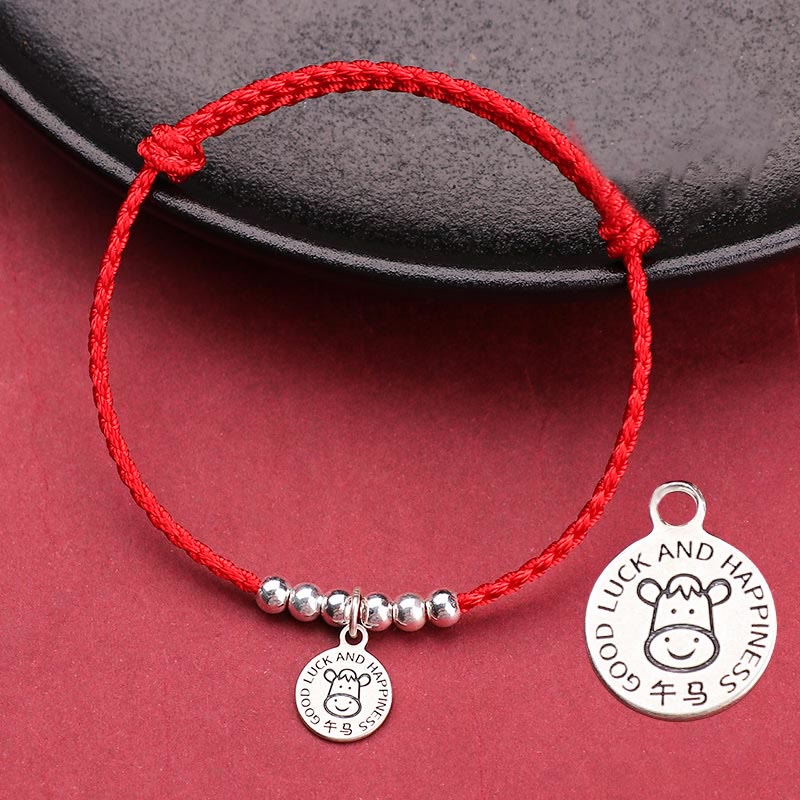 Pulsera protectora de plata de ley 999 con piedras de Buda y zodíaco chino para niños, hilo rojo