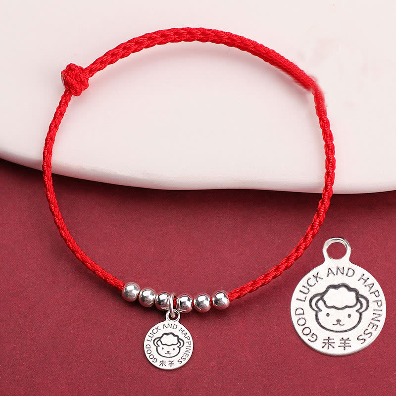 Pulsera protectora de plata de ley 999 con piedras de Buda y zodíaco chino para niños, hilo rojo