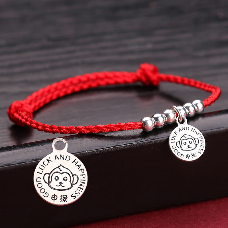 Pulsera protectora de plata de ley 999 con piedras de Buda y zodíaco chino para niños, hilo rojo