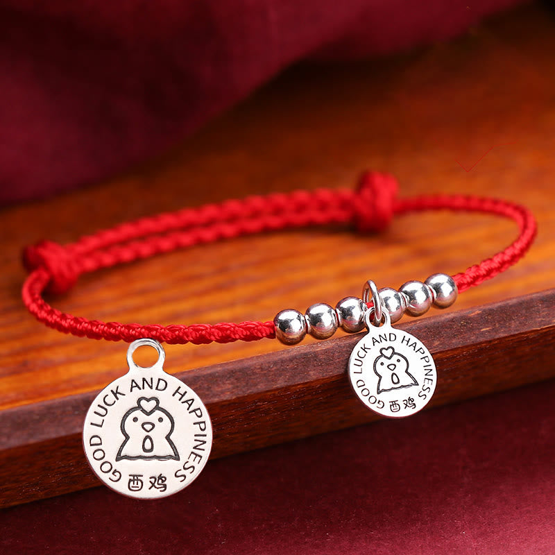 Pulsera protectora de plata de ley 999 con piedras de Buda y zodíaco chino para niños, hilo rojo