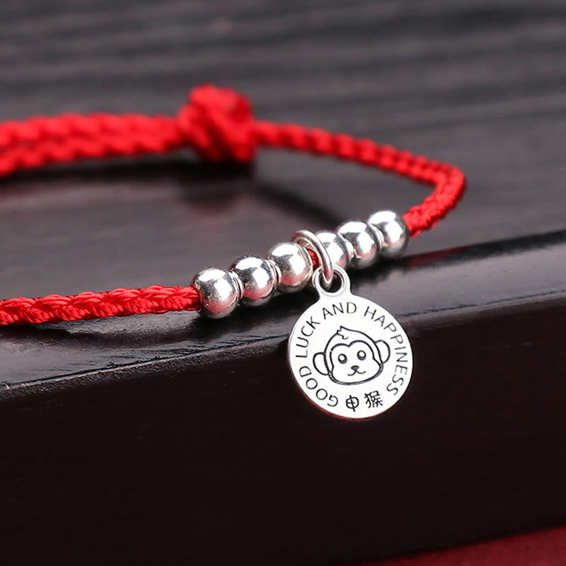 Pulsera protectora de plata de ley 999 con piedras de Buda y zodíaco chino para niños, hilo rojo