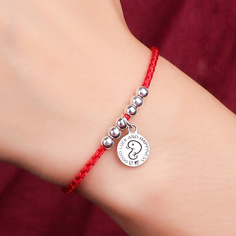 Pulsera protectora de plata de ley 999 con piedras de Buda y zodíaco chino para niños, hilo rojo