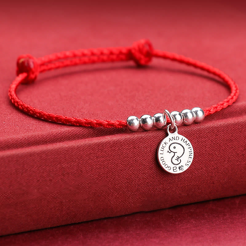 Pulsera protectora de plata de ley 999 con piedras de Buda y zodíaco chino para niños, hilo rojo