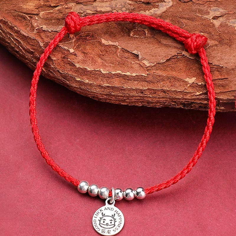 Pulsera protectora de plata de ley 999 con piedras de Buda y zodíaco chino para niños, hilo rojo