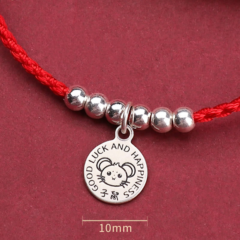 Pulsera protectora de plata de ley 999 con piedras de Buda y zodíaco chino para niños, hilo rojo
