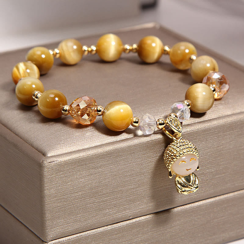 Pulsera de protección de Buda con piedras de Buda, ojo de tigre amarillo y meditación
