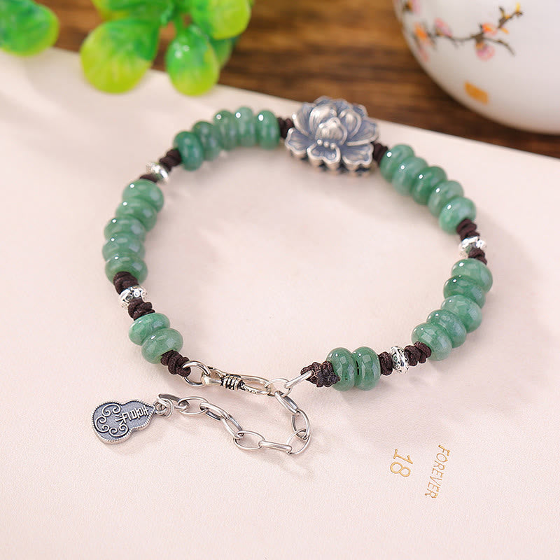 Pulsera de plata de ley 925 con piedras de Buda, jade natural, loto, suerte, paz y alegría