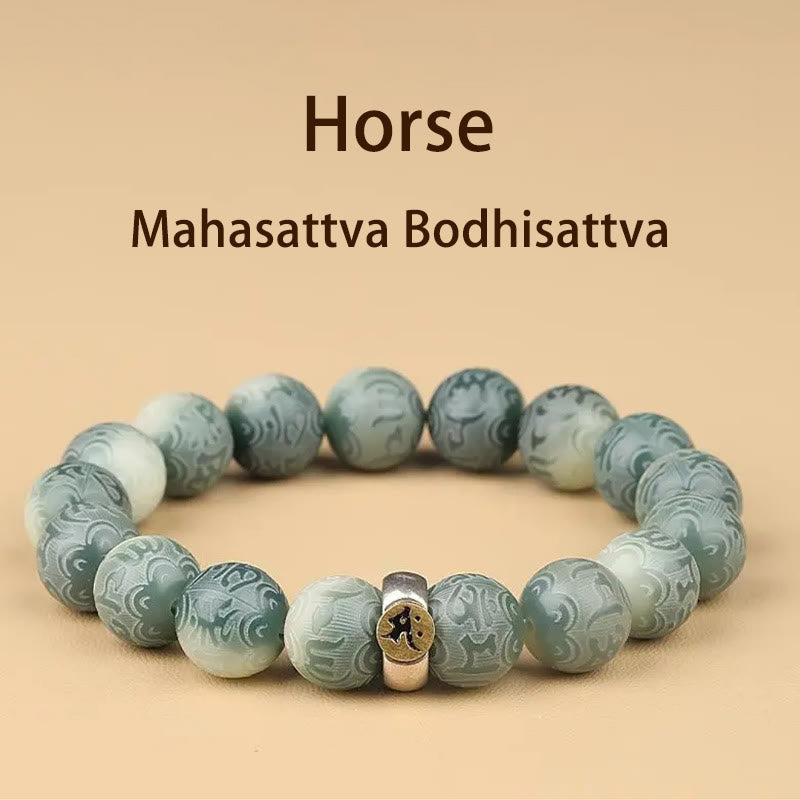 Pulsera de sabiduría grabada con piedras de Buda del zodiaco chino, Buda natal, semilla Bodhi, Om Mani Padme Hum
