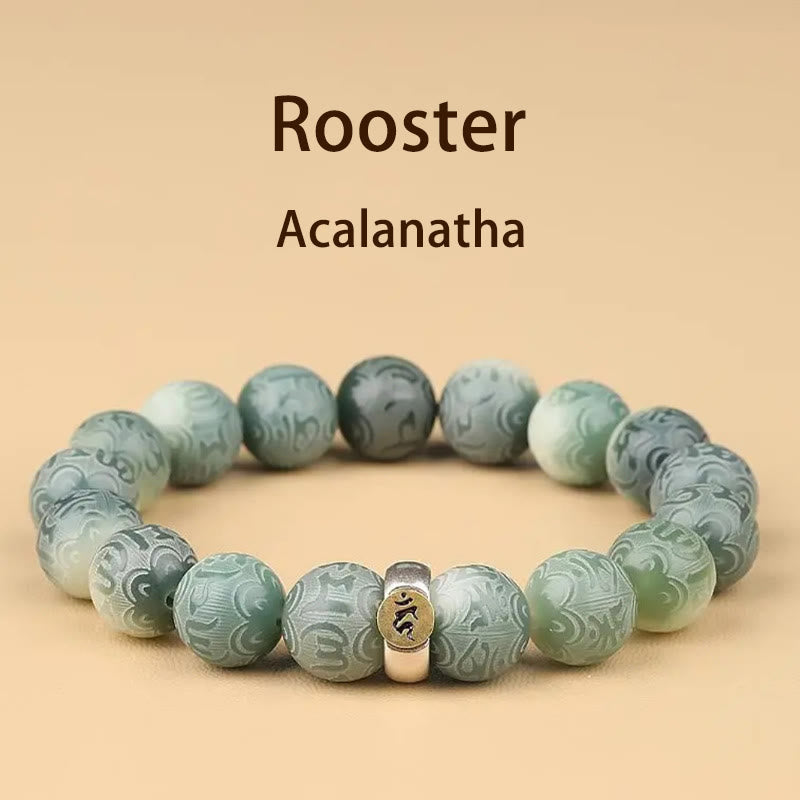 Pulsera de sabiduría grabada con piedras de Buda del zodiaco chino, Buda natal, semilla Bodhi, Om Mani Padme Hum