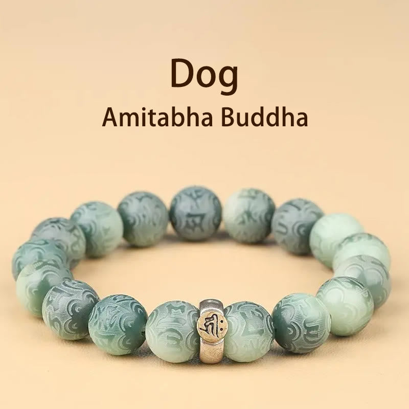 Pulsera de sabiduría grabada con piedras de Buda del zodiaco chino, Buda natal, semilla Bodhi, Om Mani Padme Hum