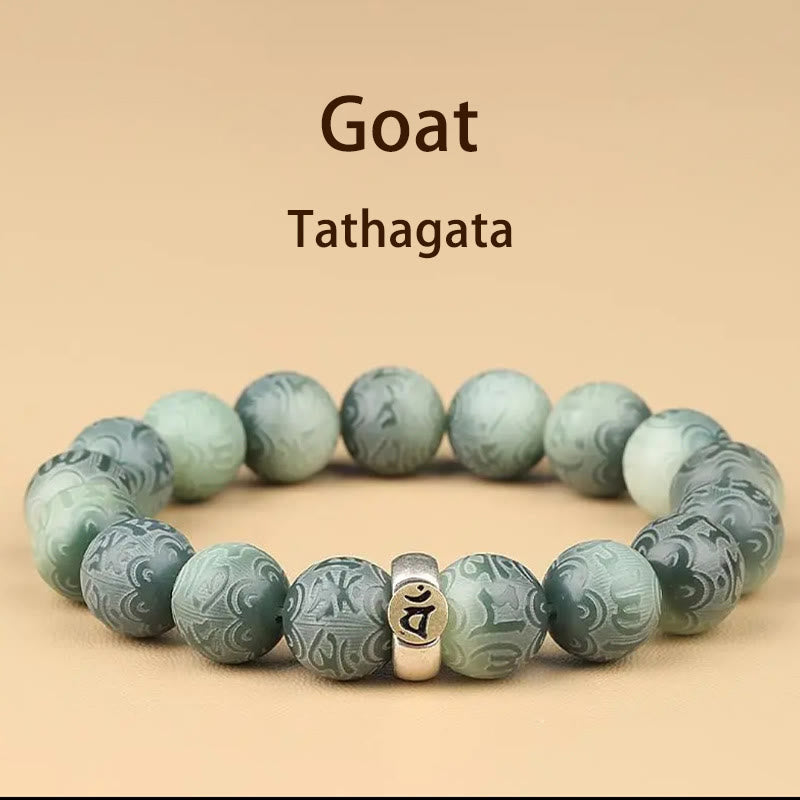 Pulsera de sabiduría grabada con piedras de Buda del zodiaco chino, Buda natal, semilla Bodhi, Om Mani Padme Hum