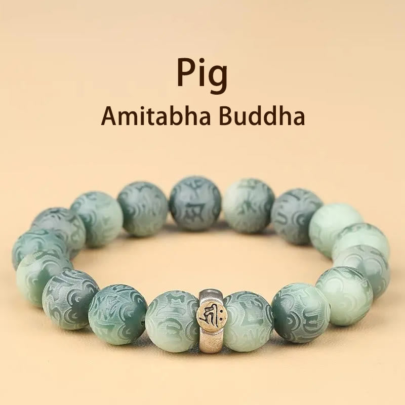 Pulsera de sabiduría grabada con piedras de Buda del zodiaco chino, Buda natal, semilla Bodhi, Om Mani Padme Hum