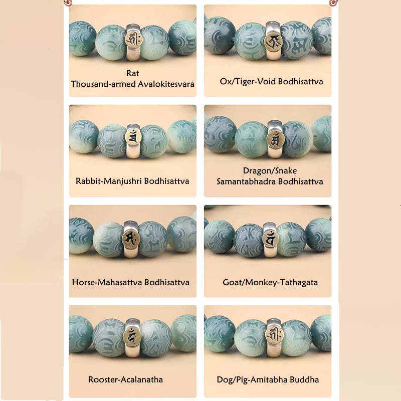 Pulsera de sabiduría grabada con piedras de Buda del zodiaco chino, Buda natal, semilla Bodhi, Om Mani Padme Hum