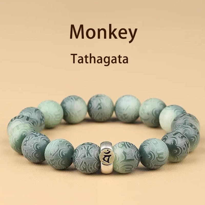 Pulsera de sabiduría grabada con piedras de Buda del zodiaco chino, Buda natal, semilla Bodhi, Om Mani Padme Hum
