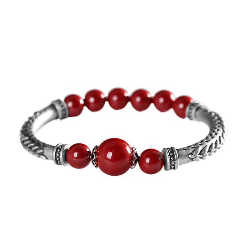 Pulsera con piedras de Buda, plata de ley 999, con cinabrio y espigas de trigo bendecidas