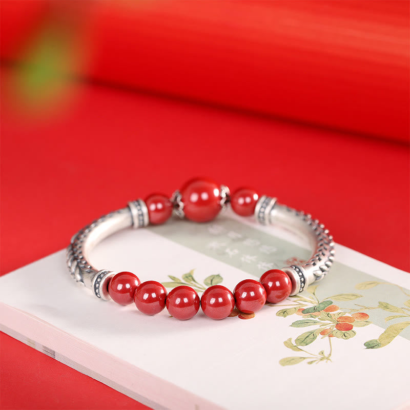 Pulsera con piedras de Buda, plata de ley 999, con cinabrio y espigas de trigo bendecidas