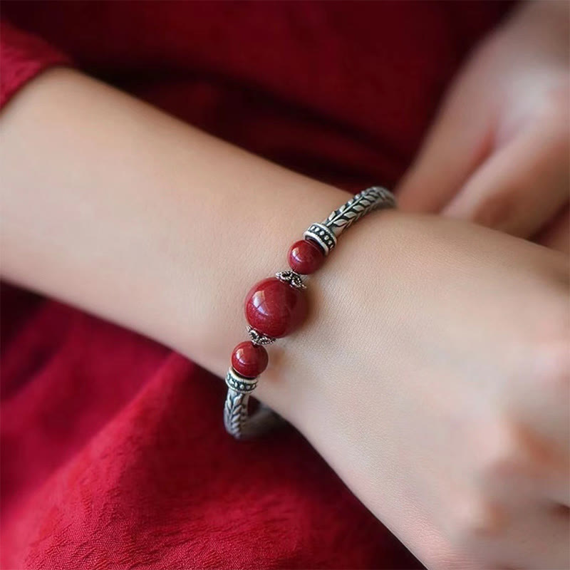Pulsera con piedras de Buda, plata de ley 999, con cinabrio y espigas de trigo bendecidas