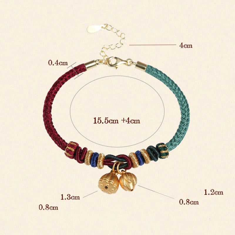 Pulsera de hilo rojo y verde con diseño de vaina de loto y piedras de Buda en plata de ley 999