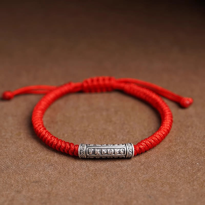 Pulsera de cuerda de la suerte Om Mani Padme Hum de paz y buena fortuna hecha a mano con piedras de Buda en plata de ley 999