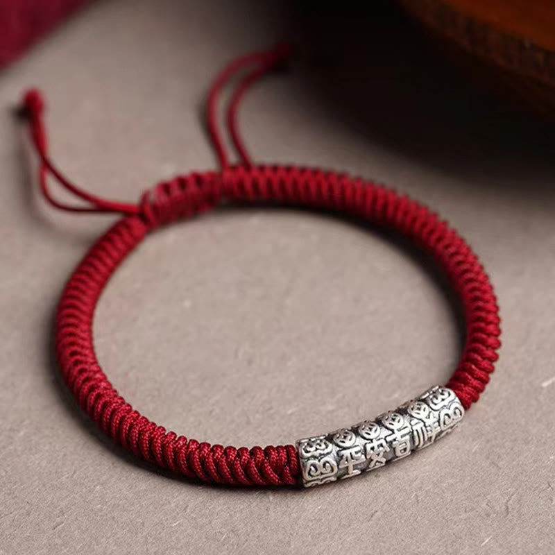 Pulsera de cuerda de la suerte Om Mani Padme Hum de paz y buena fortuna hecha a mano con piedras de Buda en plata de ley 999