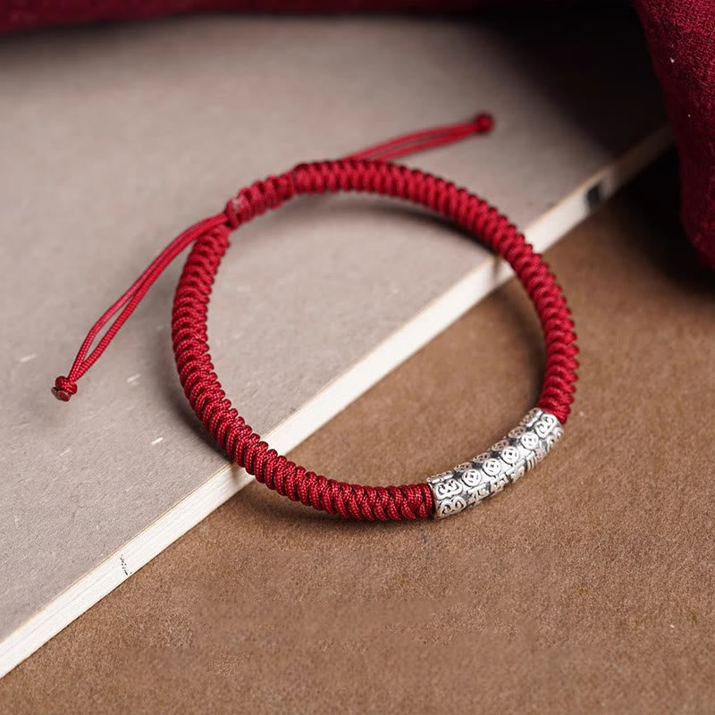 Pulsera de cuerda de la suerte Om Mani Padme Hum de paz y buena fortuna hecha a mano con piedras de Buda en plata de ley 999