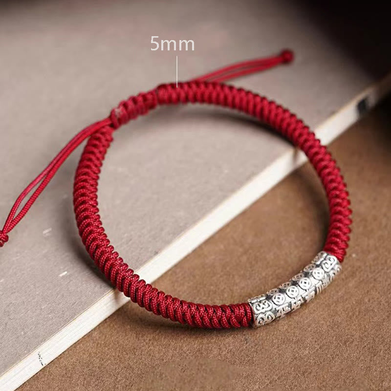 Pulsera de cuerda de la suerte Om Mani Padme Hum de paz y buena fortuna hecha a mano con piedras de Buda en plata de ley 999